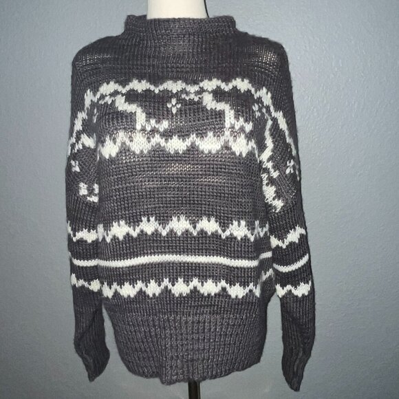 BASIN + RANGE INTARISA WOOL BLEND FAIR ISLE FUNNEL NECK OVERSIZED SWEATER - XS - Picture 1 of 9
